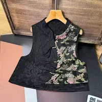 秋季马夹印花提花单排扣时尚植物花卉常规新中式复古无袖民族风