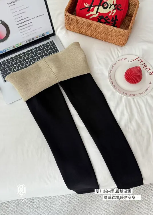 加绒云朵绒小黑裤冬款秋冬时尚字母腰高弹力打底裤外穿加厚发财裤