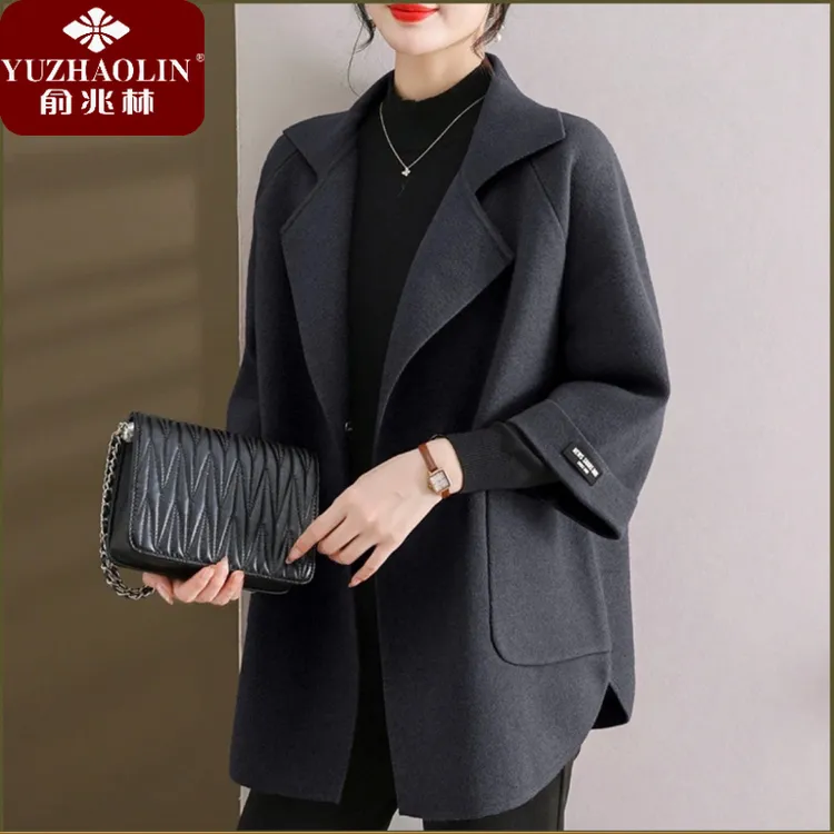 俞兆林加大码毛呢大衣女秋冬季新款显瘦气质妈妈装加厚呢子外套女