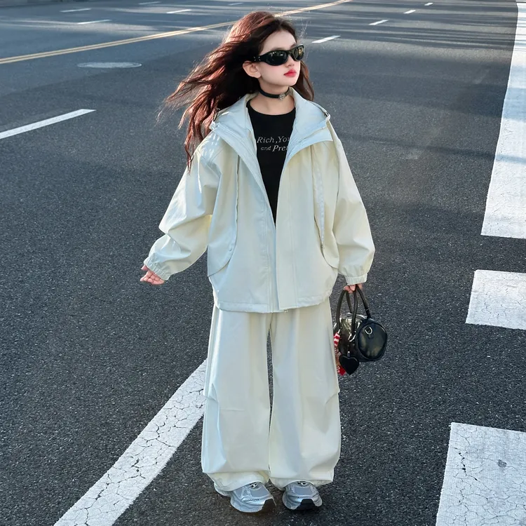 女童秋装套装2025新款大童女孩网红炸街洋气儿童潮酷运动工装裤子