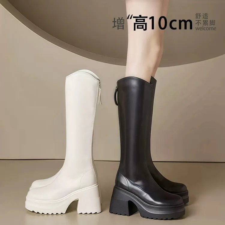 【周夫人】10公分增高小个子显瘦长筒靴//秋冬款时尚百搭高筒靴1005