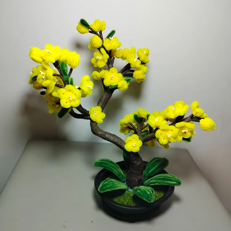 成品-仿真腊梅红梅盆栽花卉 纯手工制作盆栽摆件 客厅装饰 送礼物