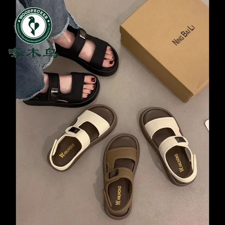啄木鸟罗马凉鞋女2025新款夏季休闲拖鞋绝美不累脚厚底外穿沙滩鞋