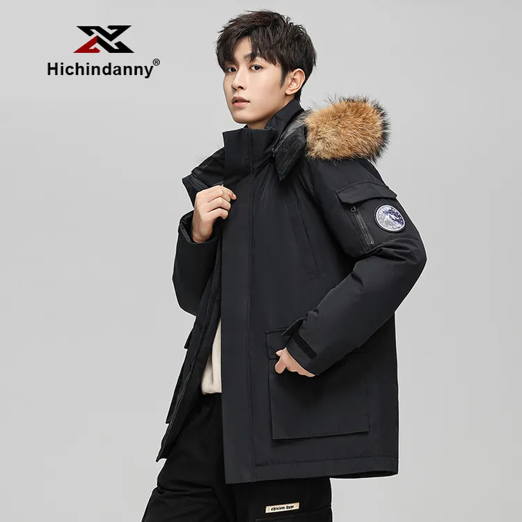HICHIN工装羽绒服男女冬季加厚保暖毛领新款白鸭绒连帽运动外套