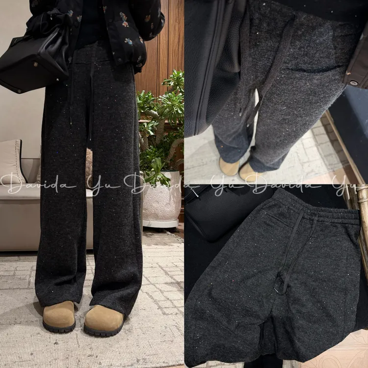 Davida Yu【熨斗羊毛裤】加绒保暖显瘦灰色直筒裤百搭休闲裤2025019