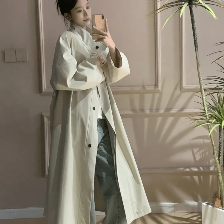 【吃姜oni】高个子秋季纯色秋季法式中长款春秋风衣宽松休闲风薄款风衣套装女