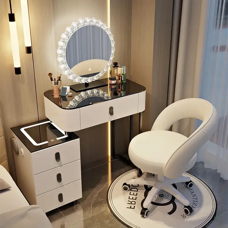 2025新款小户型实木智能梳妆台家用梳妆台斗柜一体无线充电化妆台