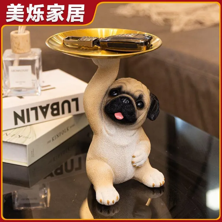 可爱狗入户玄关鞋柜钥匙收纳摆件客厅桌面茶几托盘装饰品乔迁礼物