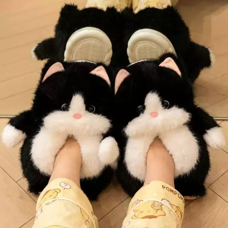 可爱猫咪企鹅公仔玩偶棉拖鞋亲子儿童毛绒女秋冬季居家厚底包跟