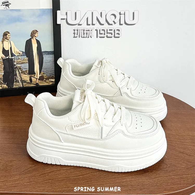 环球春季松糕厚底复古小白鞋2025新款ins爆款高颜值学生百搭增高