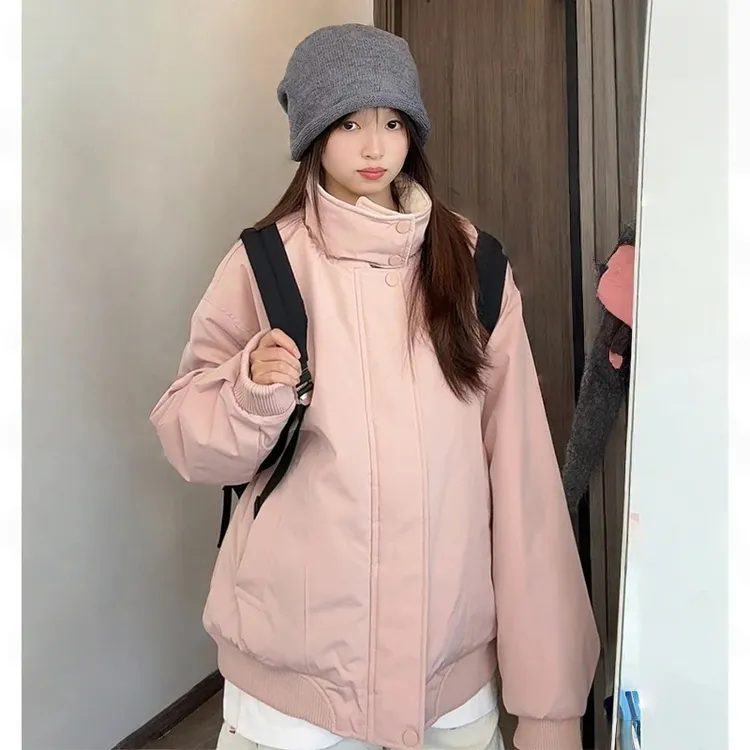 羊羔毛领棉服派克服男女冬季2025新款工装外套加厚流行休闲立领