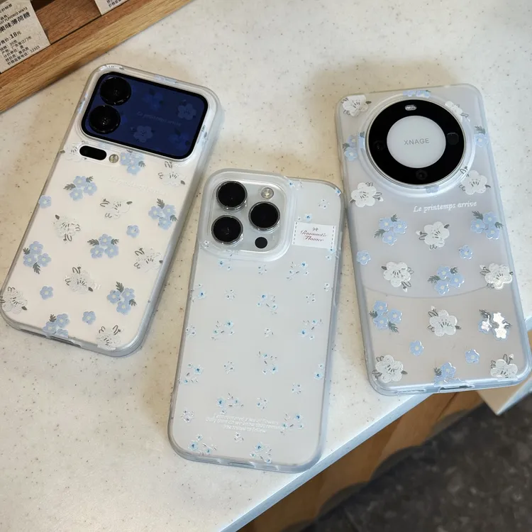 奥菲顿清新蓝白小花适用苹果17/18pro/华为vivoppo小米磨砂手机壳商品图