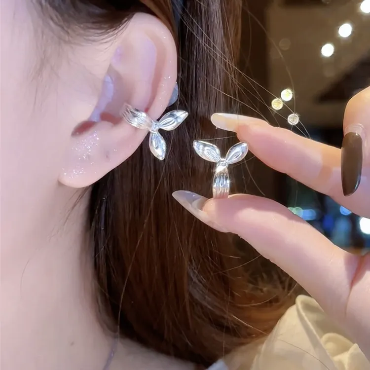 铜合金耳饰 简约银色蝴蝶结耳夹女爆款高级感耳骨夹耳环个性耳饰