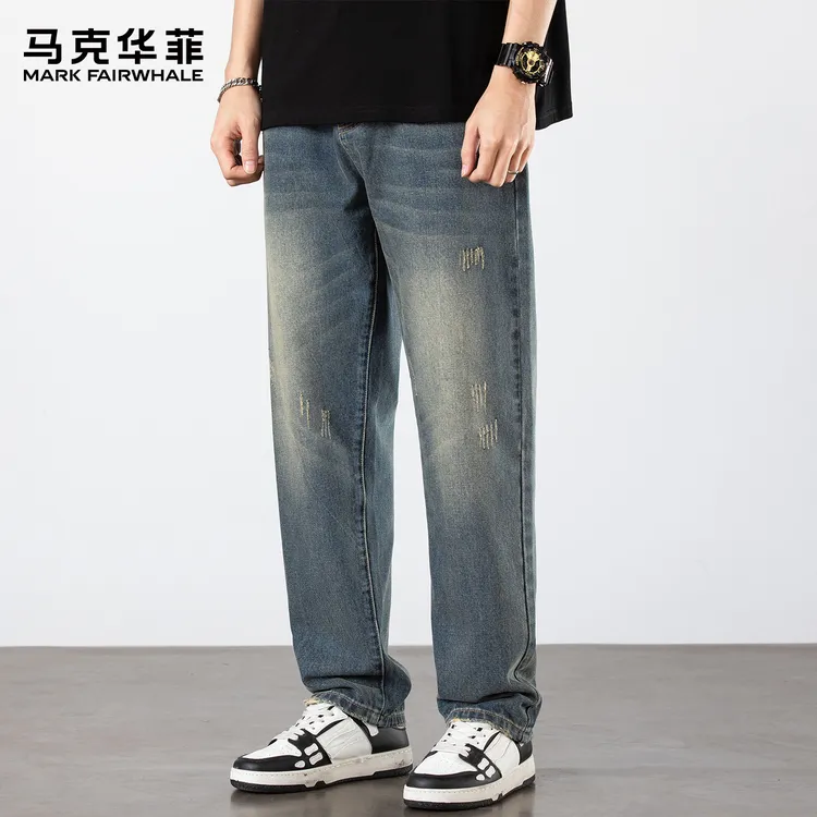马克华菲牛仔裤男2025秋冬新款直筒宽松工装潮牌男生休闲阔腿长裤