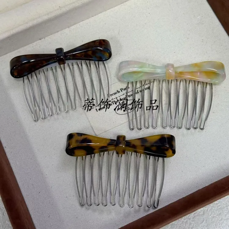 蝴蝶结发梳倒插醋酸蝴蝶结刘海发夹网红新款防滑洋气碎发侧边夹