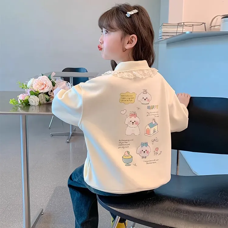 女童秋冬卫衣2025新款洋气儿童加绒春装Polo领女孩卡通百搭上衣潮