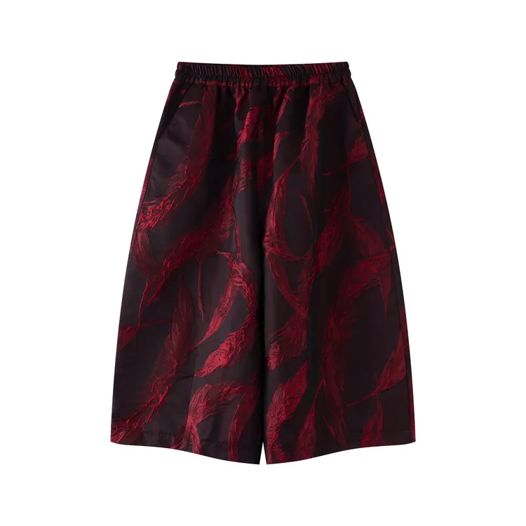 【念剡昔083】四季中国红色花苞宽松提花大码裤子显瘦2025新中式