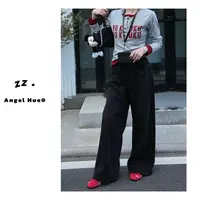 zz · 复古做旧黑色高腰百搭牛仔裤女秋季2025阔腿长裤K114