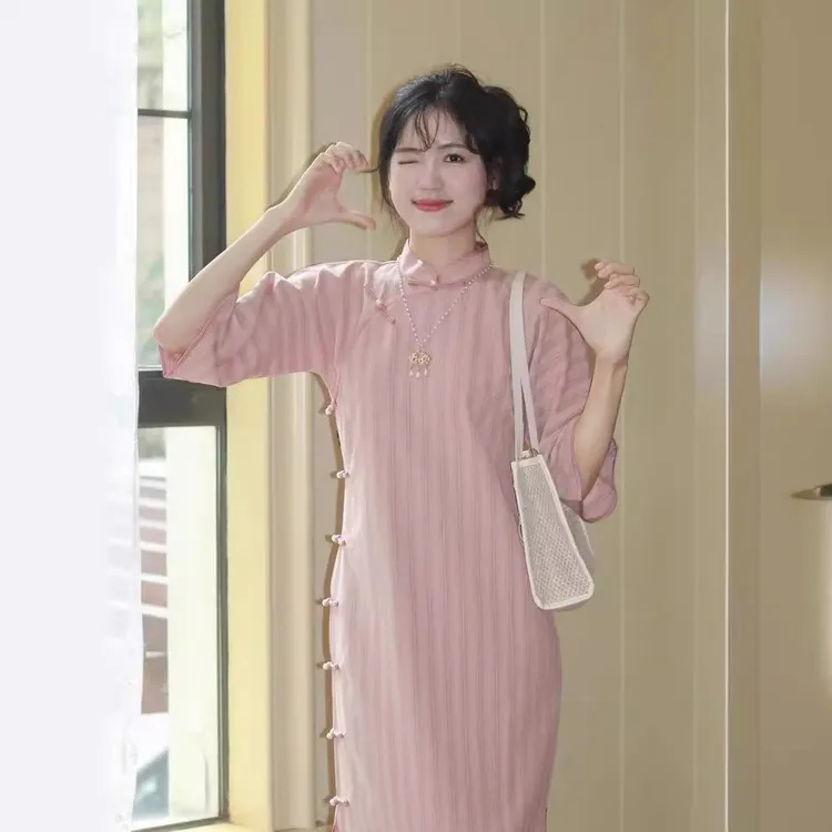 复古民国风新中式改良版旗袍古法条纹倒大袖显瘦气质时尚夏季少女
