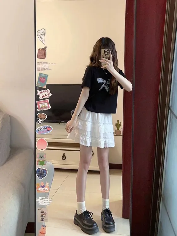 夏季小个子减龄气质穿搭一整套多巴胺上衣搭配半身裙子两件套装女