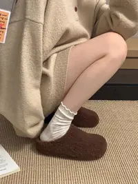 时尚米色网红超火厚底毛毛拖鞋女2024新款秋冬外穿软底包头棉拖鞋