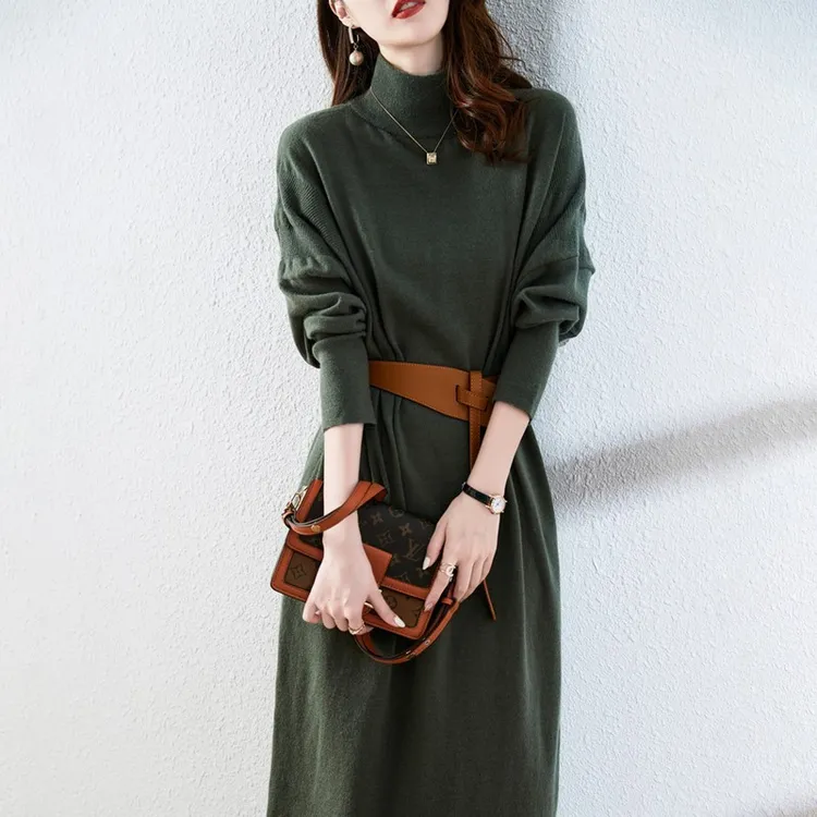 哥弟阿玛施正品2025秋冬季新款气质欧货过膝长裙显瘦羊毛连衣裙
