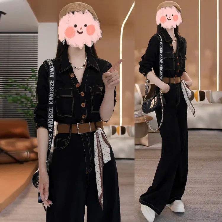 设计感工装帅气连体裤女2025秋季新款明线长袖直筒连体衣阔腿长裤