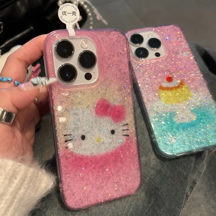 蛋糕KT猫闪粉壳适用苹果16promax手机壳15防摔14/13/12套11女款XS