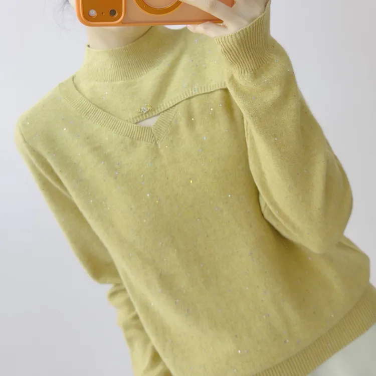 674时尚半高领镂空百搭显瘦柔软套头针织衫2674/GP