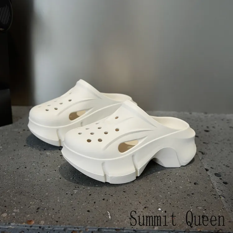 Summit Queen休闲纯色日常外穿包头拖鞋增高踩屎感高弹厚底洞洞鞋