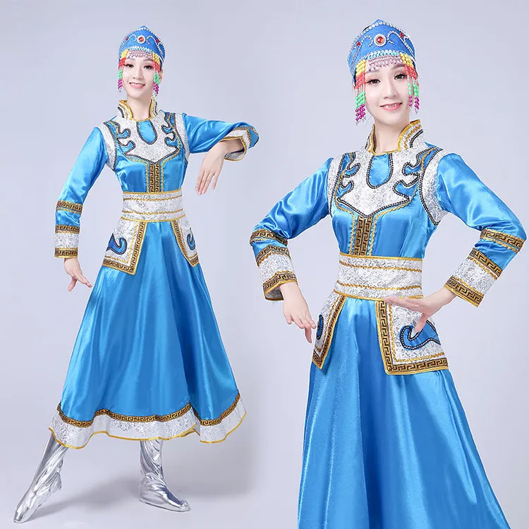 新款蒙古族演出服女装内蒙古筷子舞服装蒙古袍成人少数民族表演服