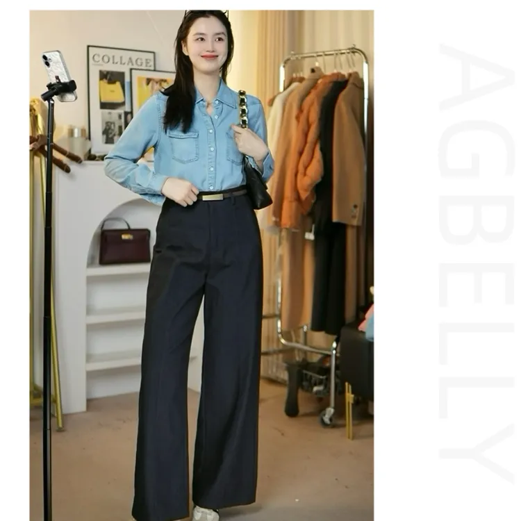 AG.BELLY/贝莉女装春夏款显瘦百搭直筒天丝阔腿牛仔裤气质