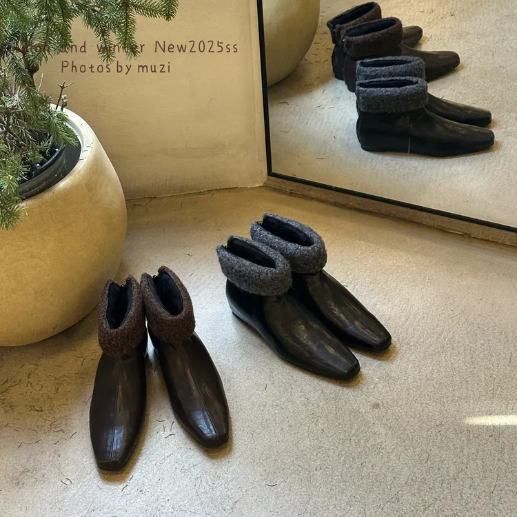 释放冷峻现代的都市气质！25FW 毛圈加绒内增高4cm短靴女299-2
