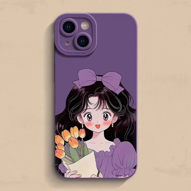 蝴蝶结抱花女孩适用于苹果iPhone16/15手机壳iPhone14卡通13/12软