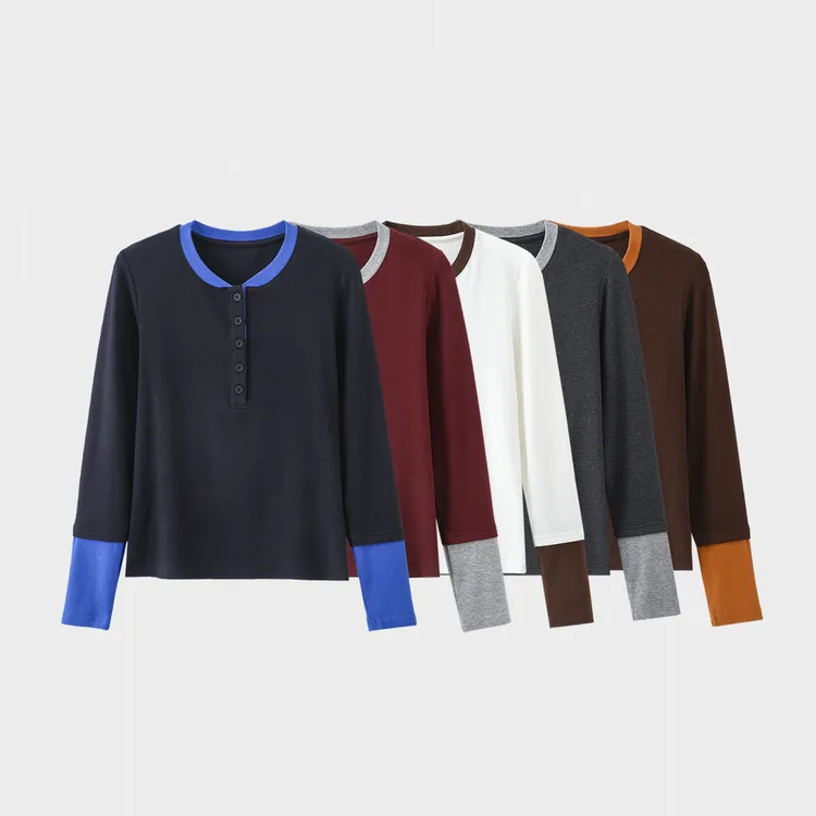 DIDORSSBO秋季女款时尚休闲拼接撞色假两件打底衫长袖针织衫81906