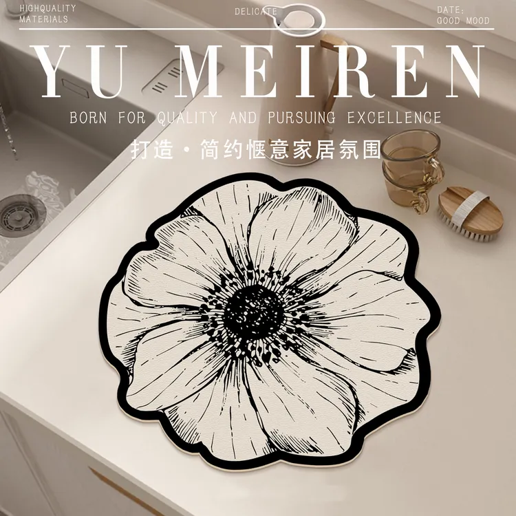 蔷薇花轻奢沥水垫高级厨房餐具干燥垫台面防滑吸水皮革耐脏好打理商品图