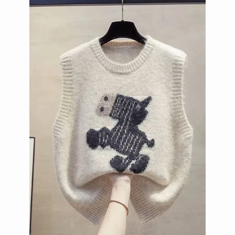 针织圆领女马夹秋冬可爱针织马甲春秋秋季宽松女士 WG131