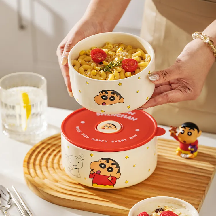 【摩登主妇&蜡笔小新】陶瓷饭盒微波炉加热保鲜带盖水果盒-zb