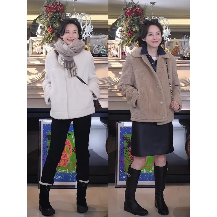 我是摩羯MM皮毛一体南非进口羊毛羊皮毛一体翻领长袖时尚保暖外套
