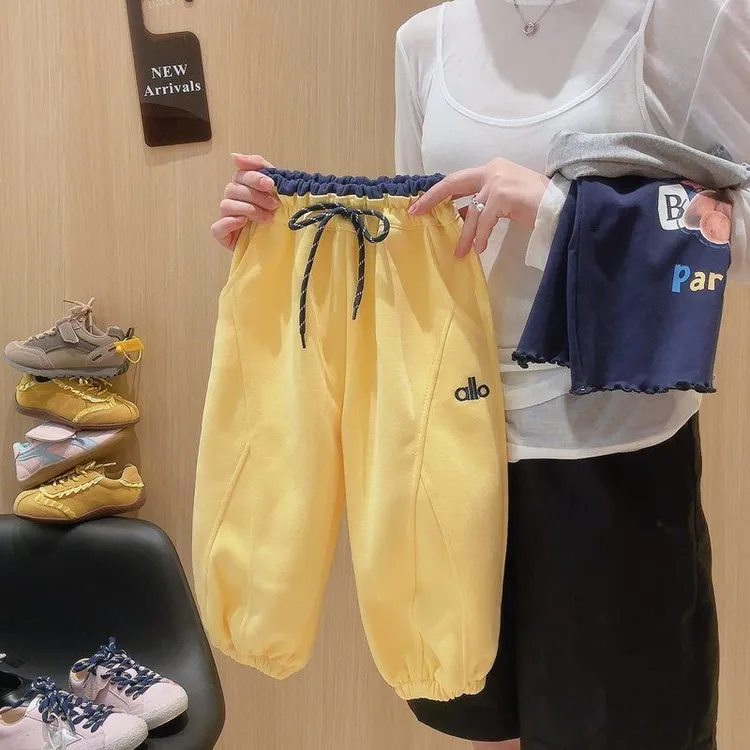 长裤运动裤休闲裤韩版刺绣秋季儿童裤子男童拼腰女童撞色小童休