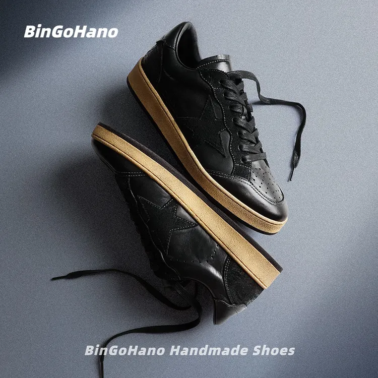 BINGOHANO/宾格豪诺“黑星”复古水洗马皮休闲男士低帮板鞋G28