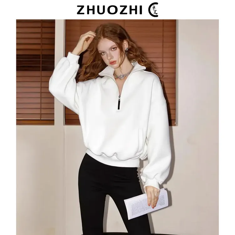 [特价]法式休闲运动风宽松半拉链卫衣2025秋季新款百搭套头上衣