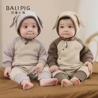 婴儿连体衣秋冬新生儿保暖夹丝爬爬服冬季初生儿衣服加厚宝宝哈衣