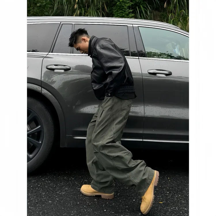【ZQ】秋季男士水洗薄款休闲纯棉百搭工装弯刀松紧腰直筒休闲裤裤子