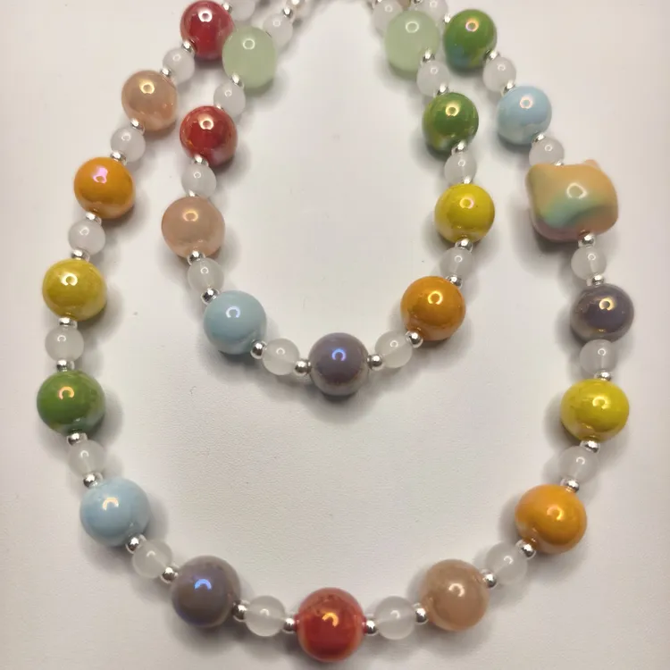 七彩琉璃瓷珠挂绳双圈手机挂件