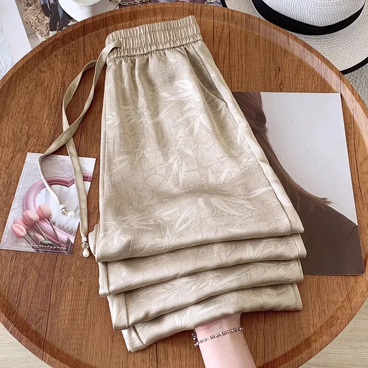 La babite醋酸印花阔腿裤女2025年夏季新款高级感高腰显瘦防晒裤