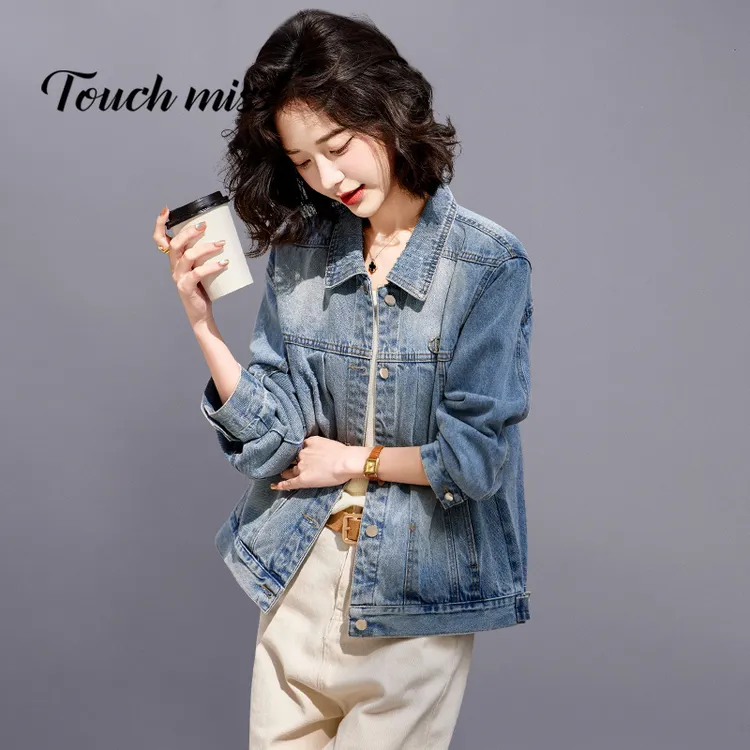 TOUCH MISS牛仔外套女短款2025秋宽松新款小个子水洗复古时尚休闲