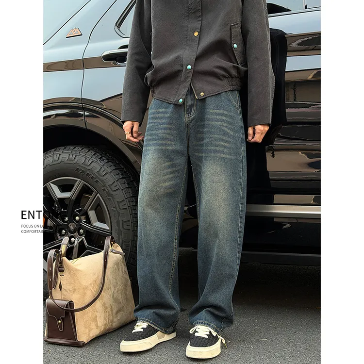 Entong美式复古水洗男款牛仔裤宽松直筒裤子春秋阔腿休闲百搭裤子