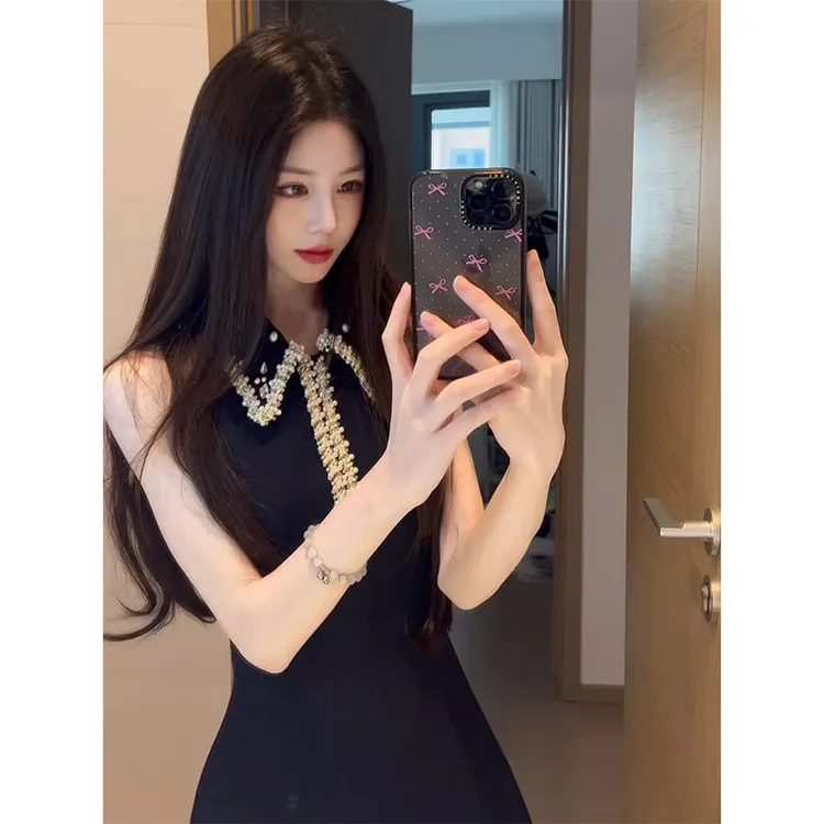 法式轻奢千金风气质百搭黑色无袖连衣裙夏季新款收腰显瘦休闲短裙