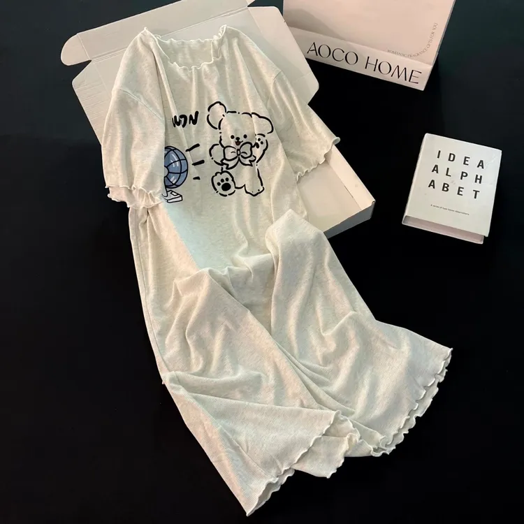 短袖睡裙女士夏季网红风宽松睡衣大码凉感可外穿吹风熊薄款家居服